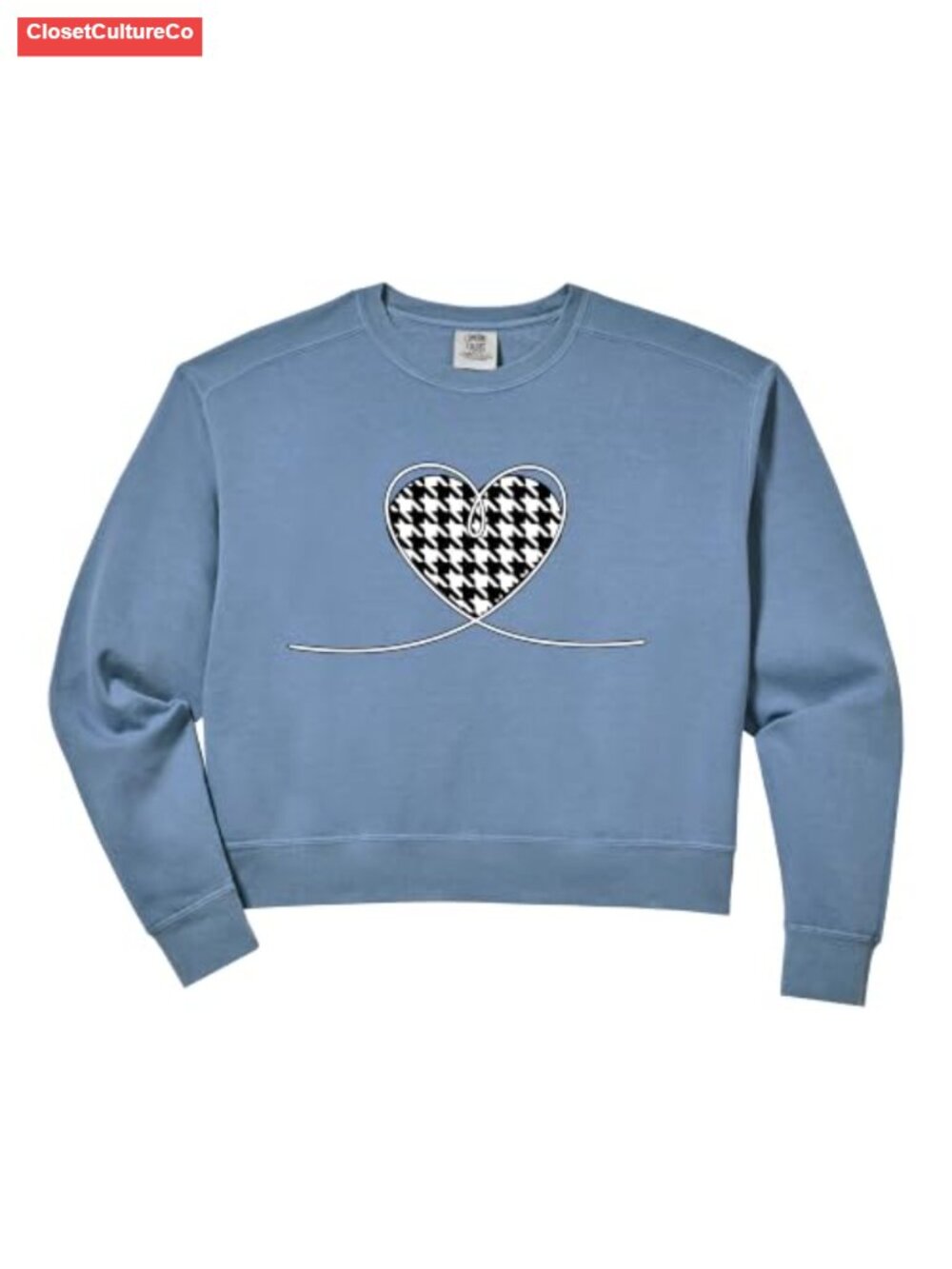 Soft-Washed Cotton Crop Sweatshirt Houndstooth Heart Retro